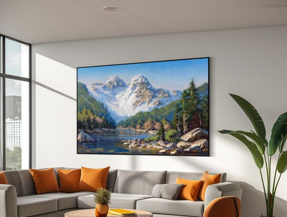 Majestic Snow Capped Mountain Landscape Art Ideal Gift For Adventure Seekers Tranquil Nature Wall Decor