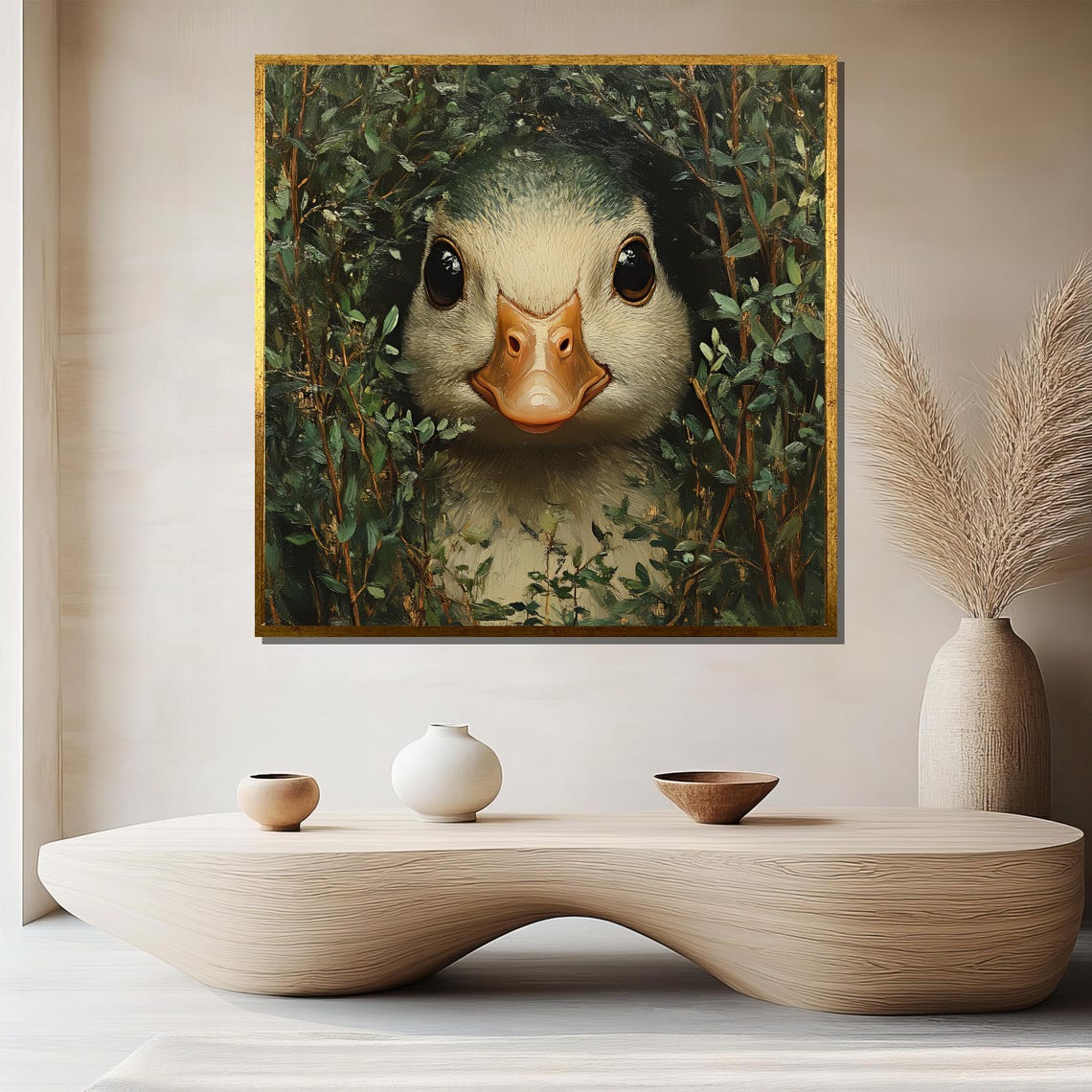 Cute Duckling Peeking Through Green Foliage Adorable Animal Poster