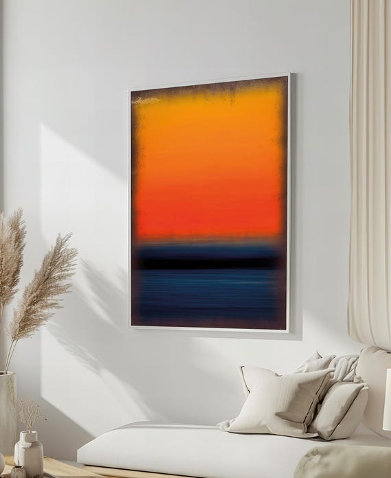 Sunset Mark Rothko Painting In Vibrant Oranges And Deep Blues Bold Abstract Art Gift For Modern Decor