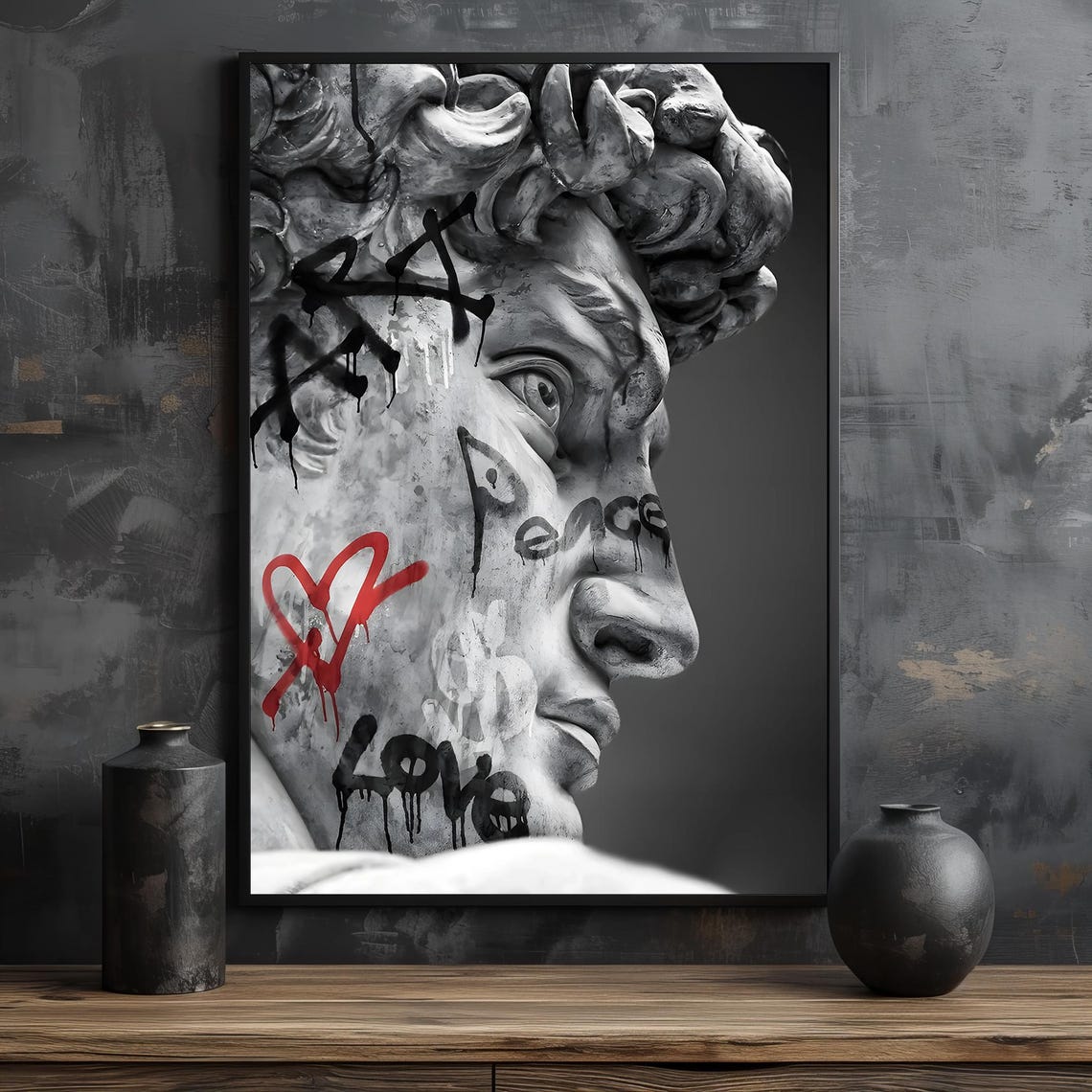 Graffiti On David Classic Sculpture Meets Urban Street Art Bold Contemporary Wall Decor - Image 2