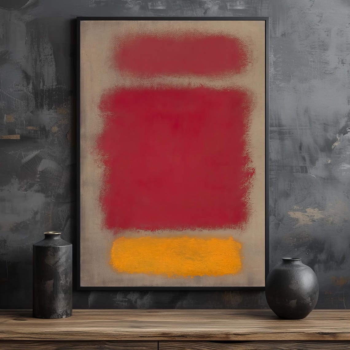 Bold Red Yellow Abstract Color-Field Art On Beige Ground Poster - Image 2