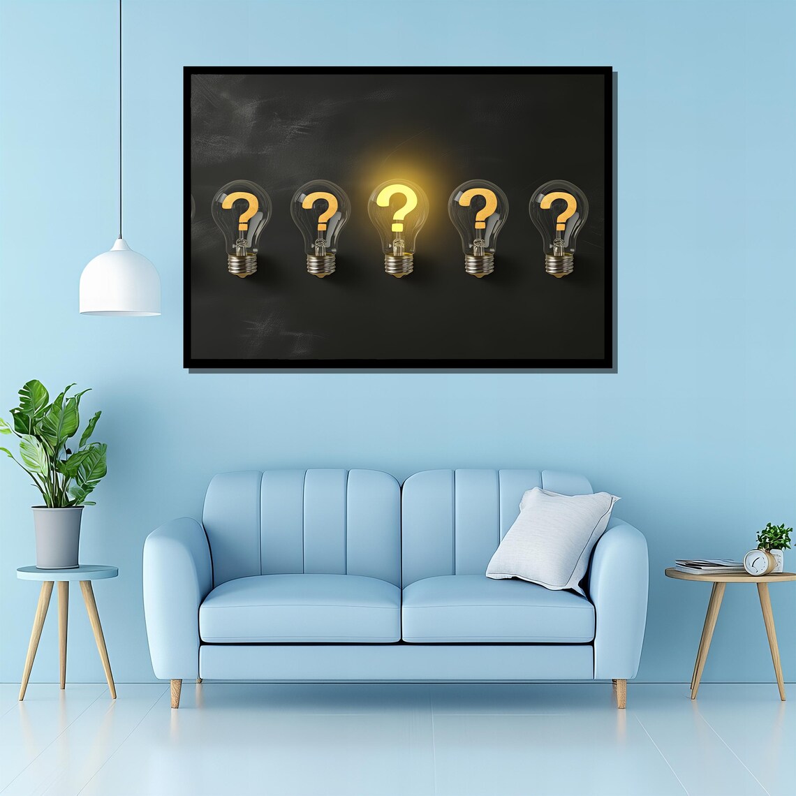 Modern Light Bulb Painting, Illuminated Question Mark - Image 3