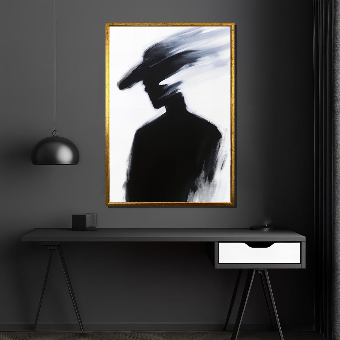 Black Cowboy Silhouette With Hat Minimalist Western Art Poster - Image 4