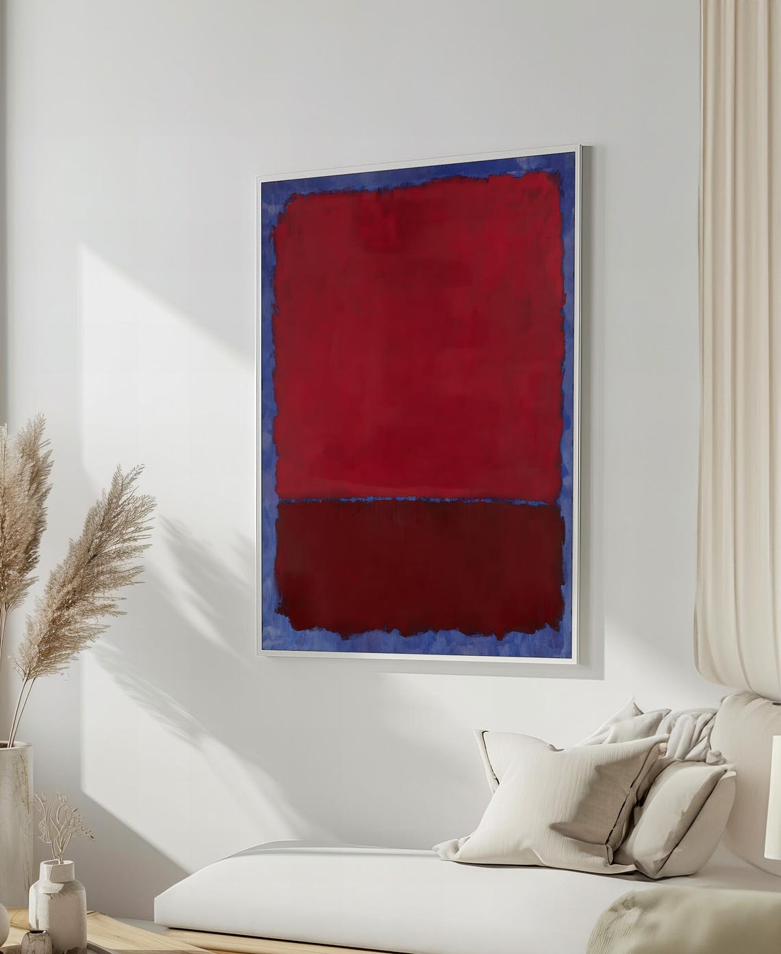 Rich Red Burgundy Over Blue Abstract Color-Field Decor Poster