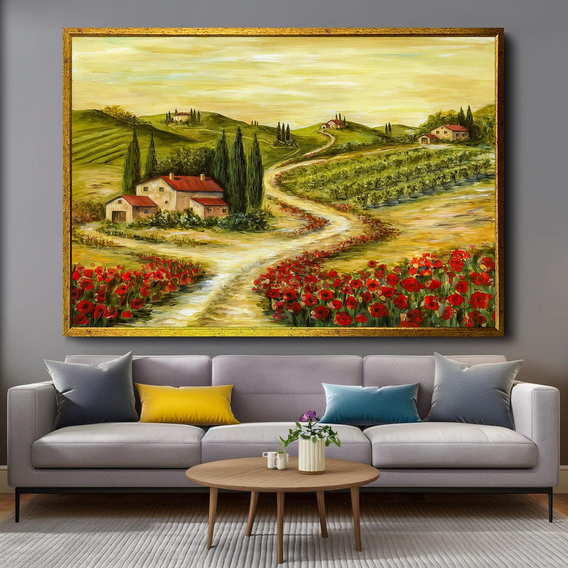 Tuscan Countryside Path With Red Poppies Scenic Painting Poster - Image 4