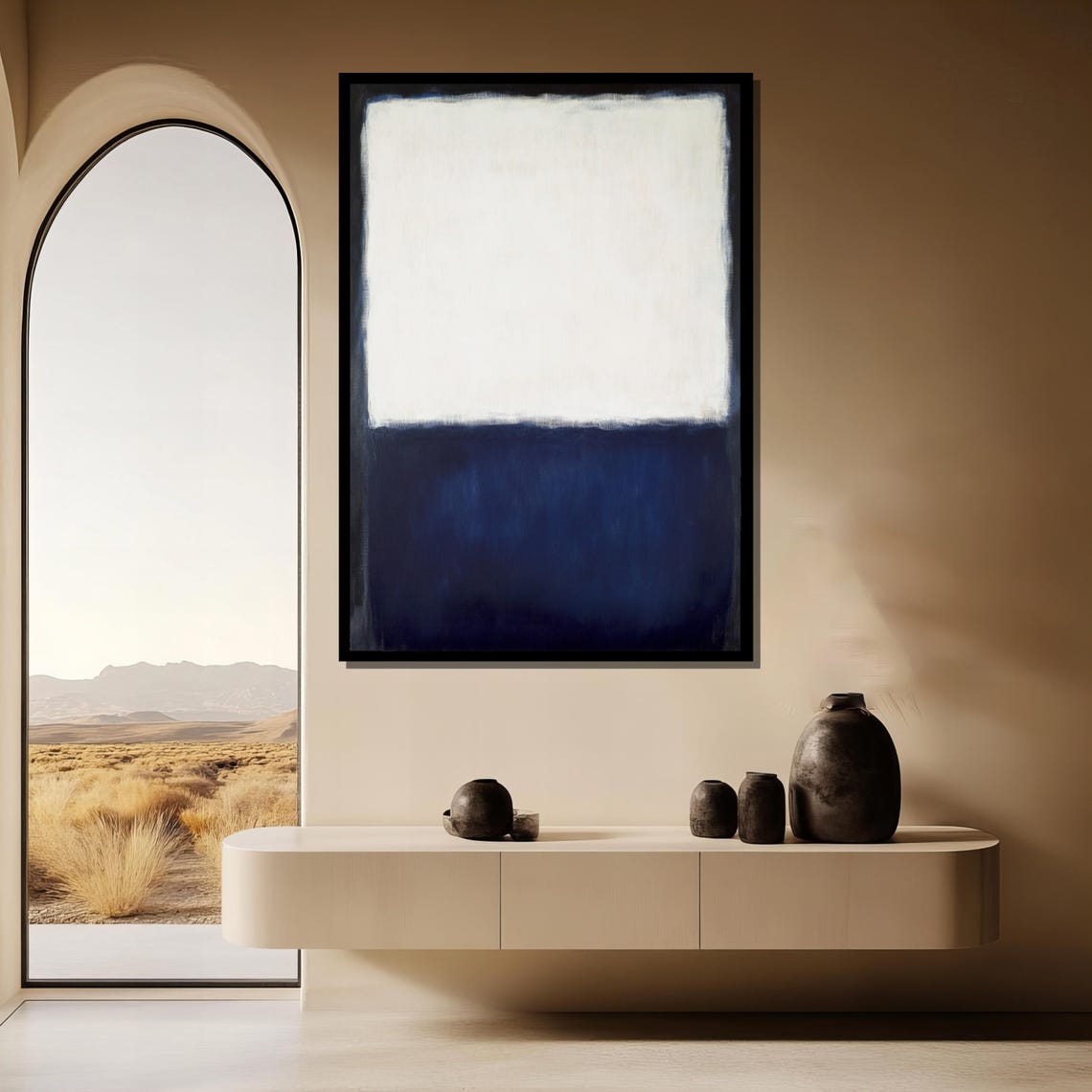 Mark Rothko Painting White And Navy Abstract Wall Art Bold Minimalist Artwork Large Gift For Home Decor - Image 3