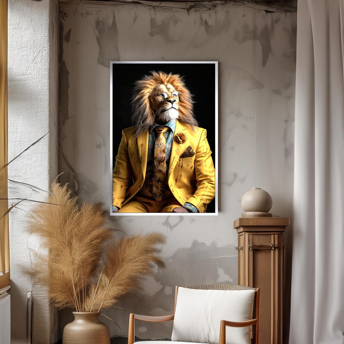 Dapper Lion in a Tailored Yellow Suit With Glasses Poster For Home Office - Image 3