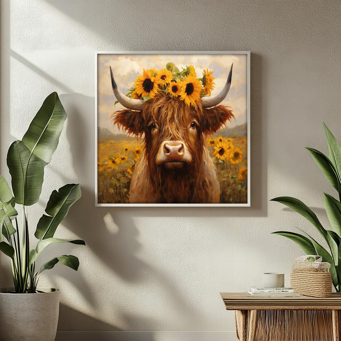 Charming Highland Cow With A Sunflower Crown In A Sunny Field Poster - Image 2