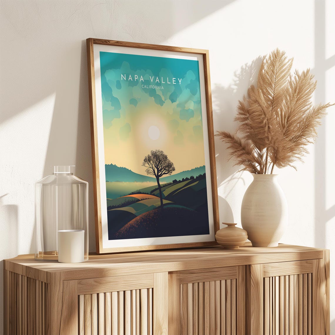 Napa Valley California Sunset Over Lone Tree Rolling Hills Poster - Image 2
