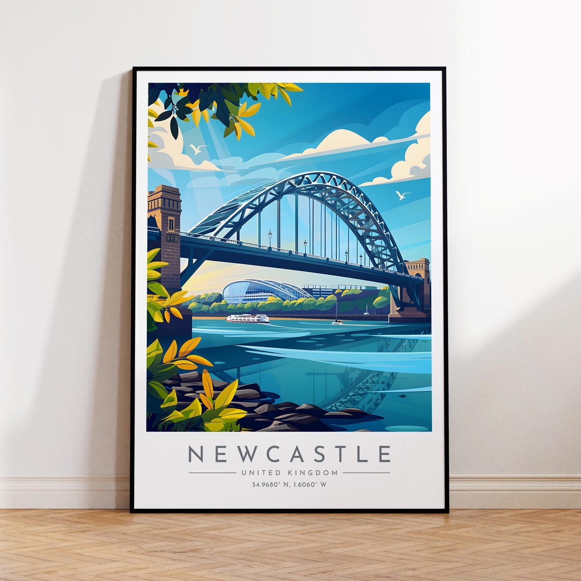 Newcastle Tyne Bridge Sunset Golden Hour England Travel Poster