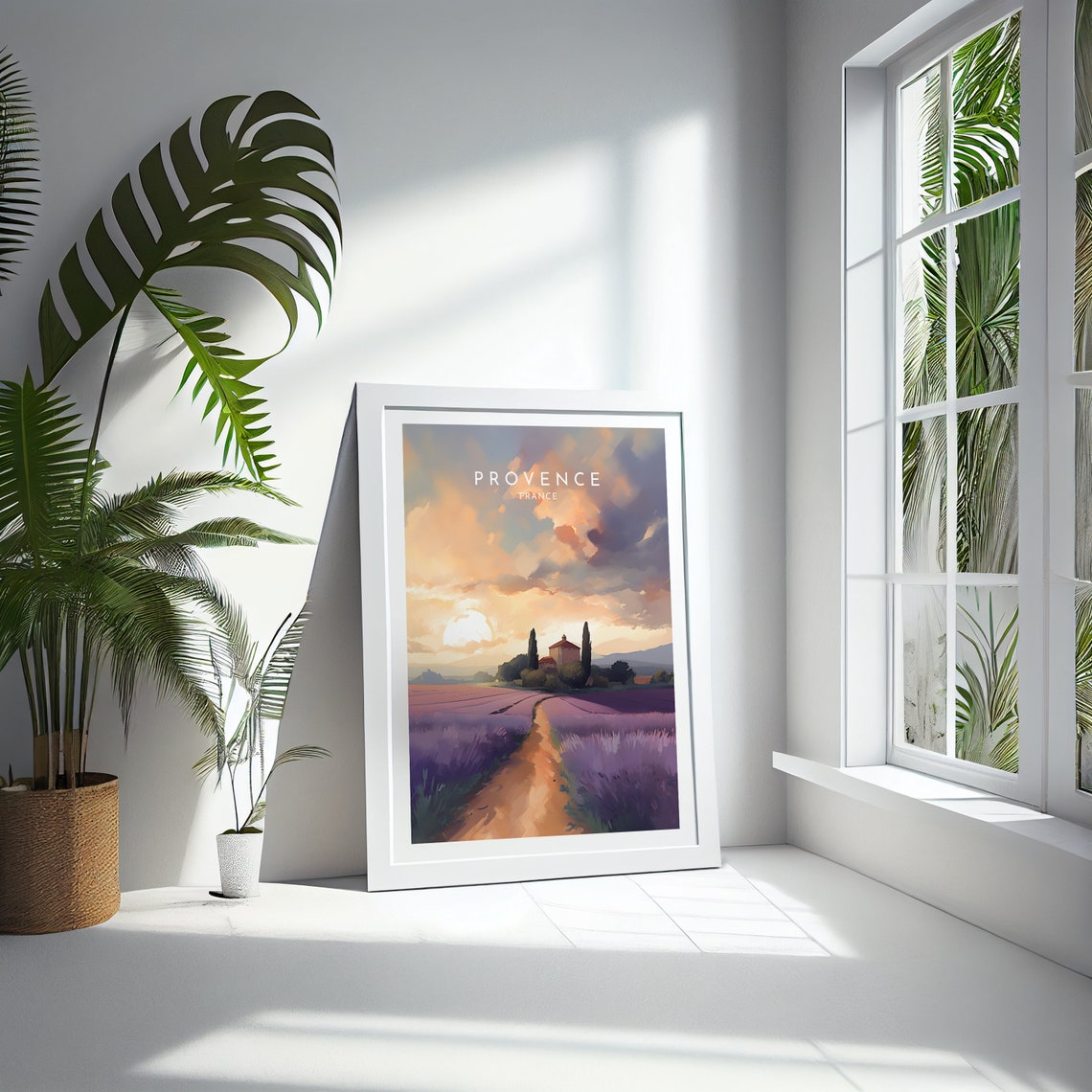 Provence France Lavender Field Farmhouse Path Sunset Travel Poster - Image 4