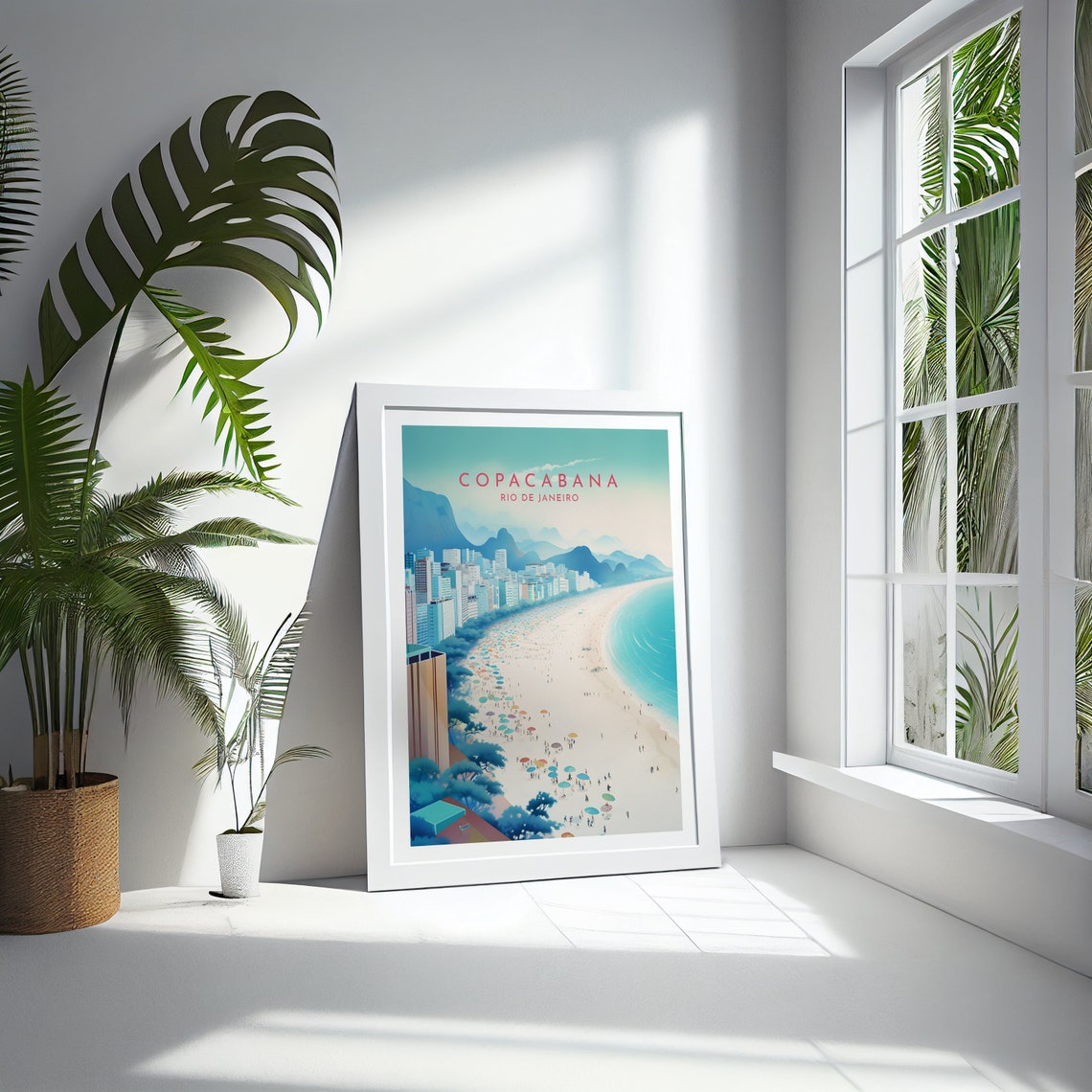 Copacabana Rio De Janeiro Beach Umbrellas City Bay View Poster - Image 4