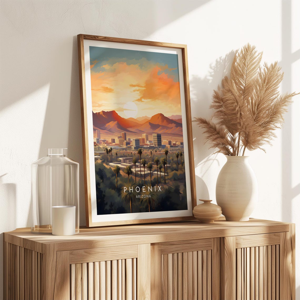 Phoenix Arizona Desert Sunset Mountain Skyline City View Poster - Image 2