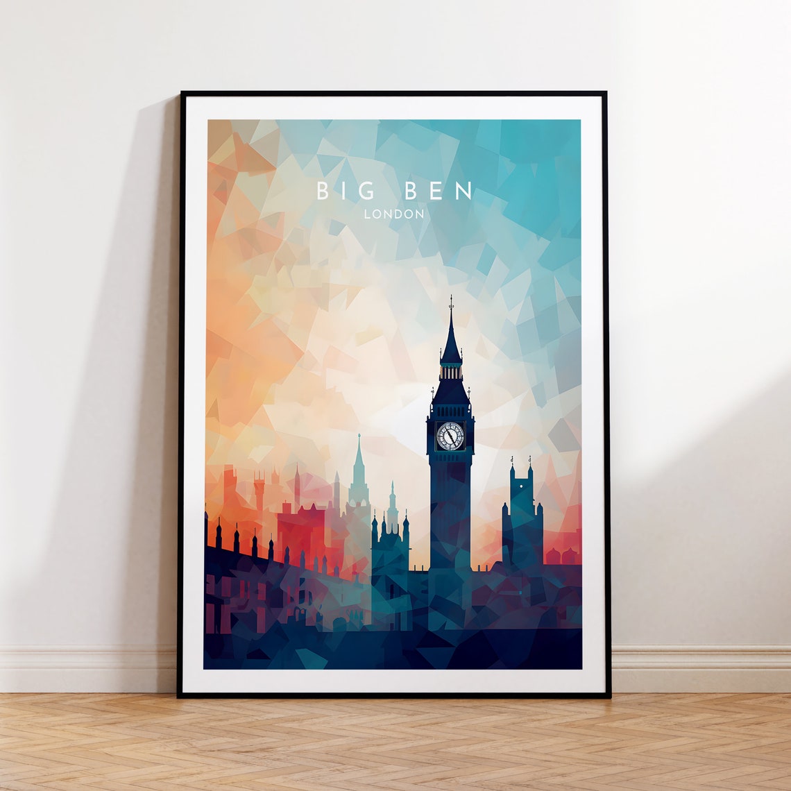 Big Ben London Geometric Sunset Skyline Landmark Travel Print