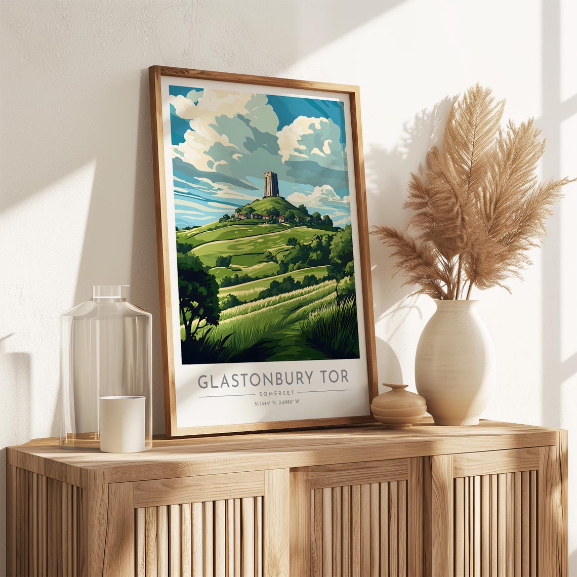 Glastonbury Tor Somerset Rolling Hills Historic Travel Poster - Image 3