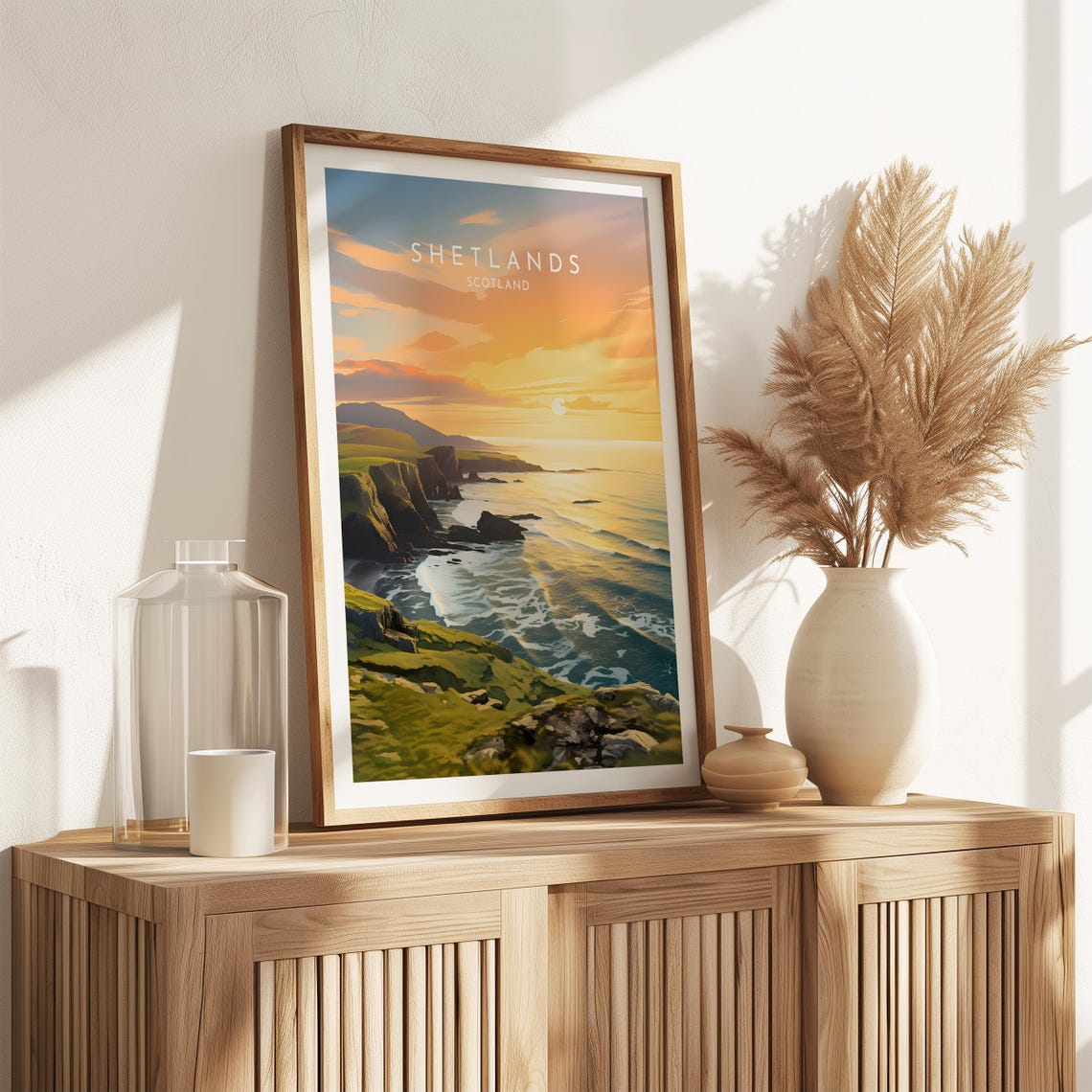 Shetlands Scotland Sunset Coast Cliffs Travel Poster over the Sea - Image 2