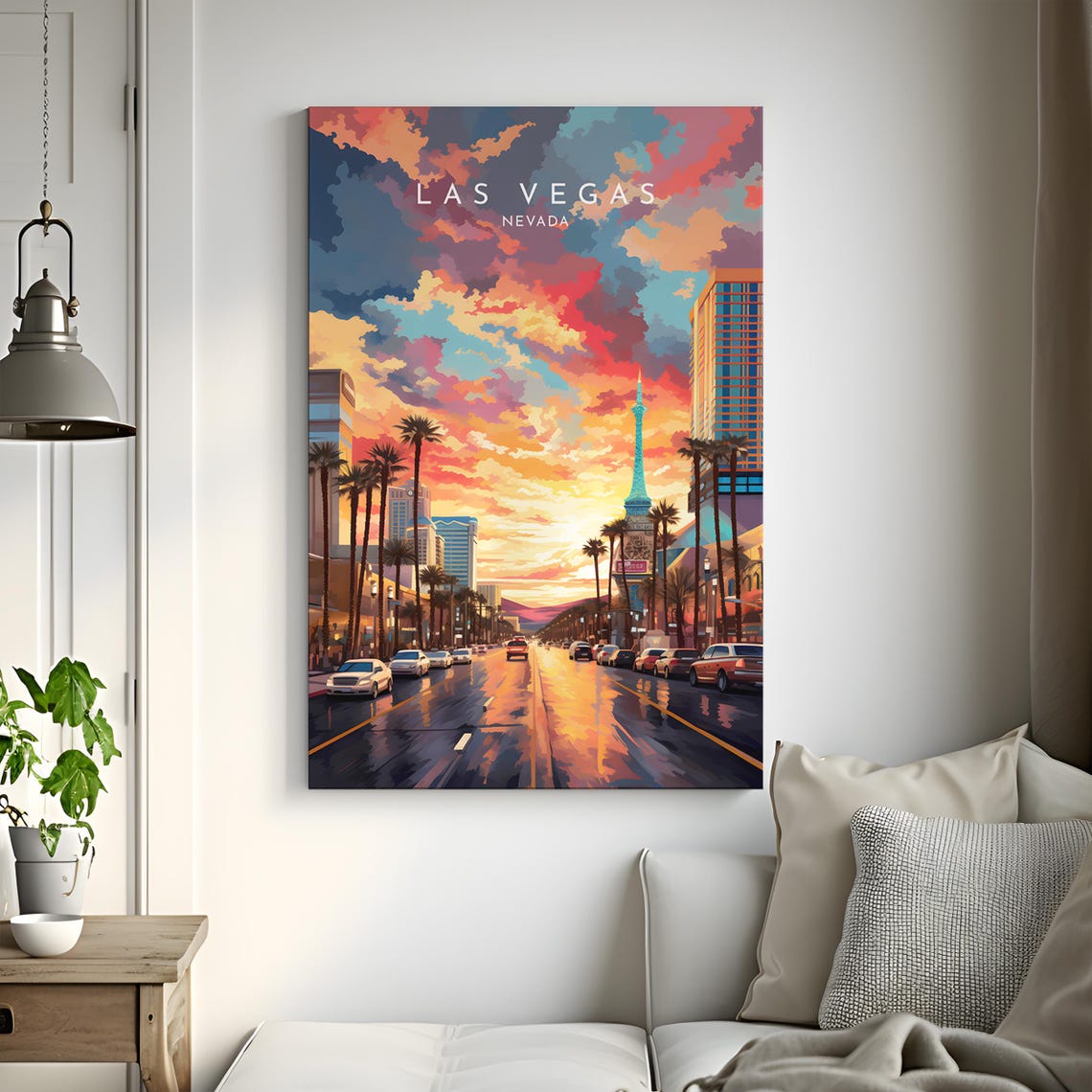 Las Vegas Nevada Sunset Strip Skyline Palm Trees Travel Wall Poster - Image 3