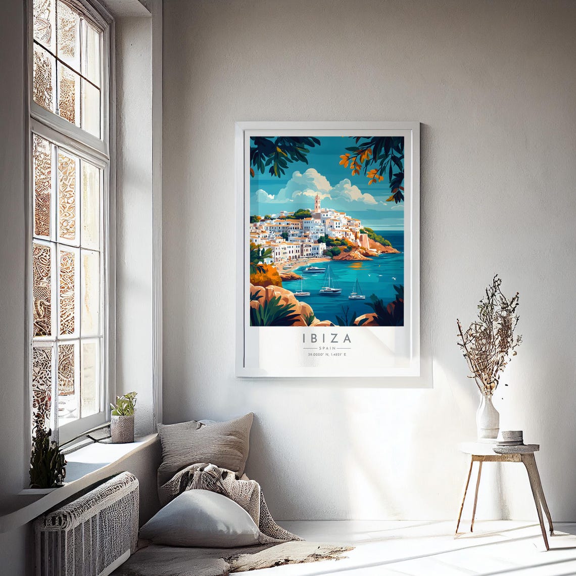 Ibiza Old Town White Buildings Sailboats Spain Travel Poster - Image 4