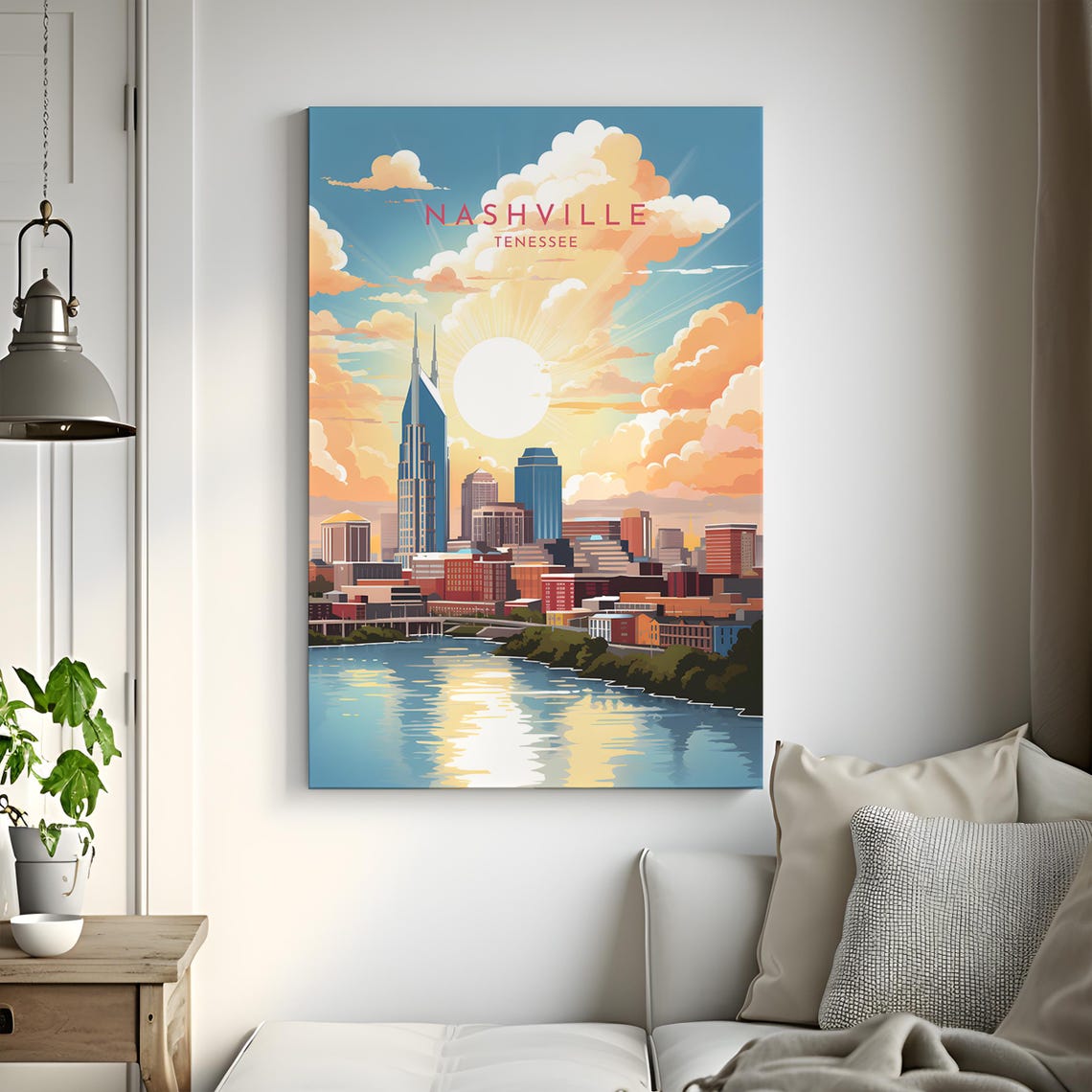 Nashville Tennessee Sunrise Riverfront City Skyline Music Poster - Image 3