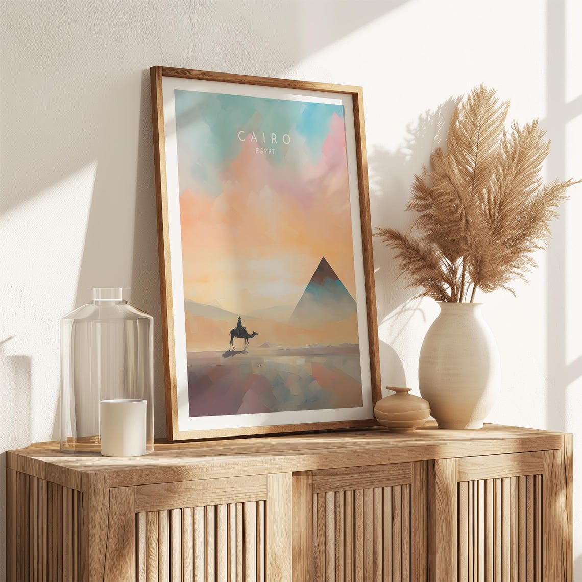 Cairo Egypt Pyramid Camel Desert Sunset Travel Poster with Pyramid - Image 2