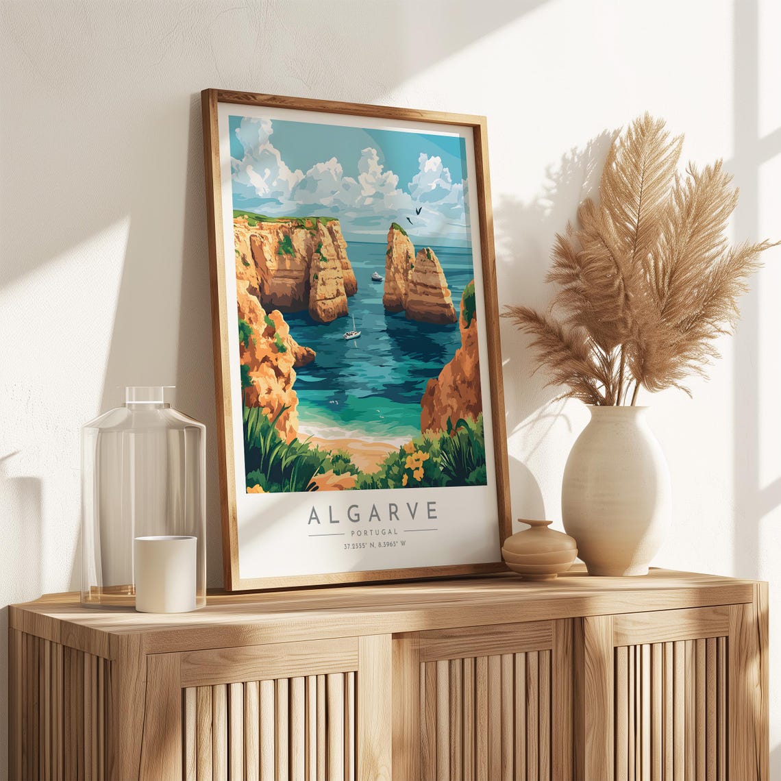 Algarve Portugal Golden Sea Cliffs Sailboat Coast View Poster - Image 3