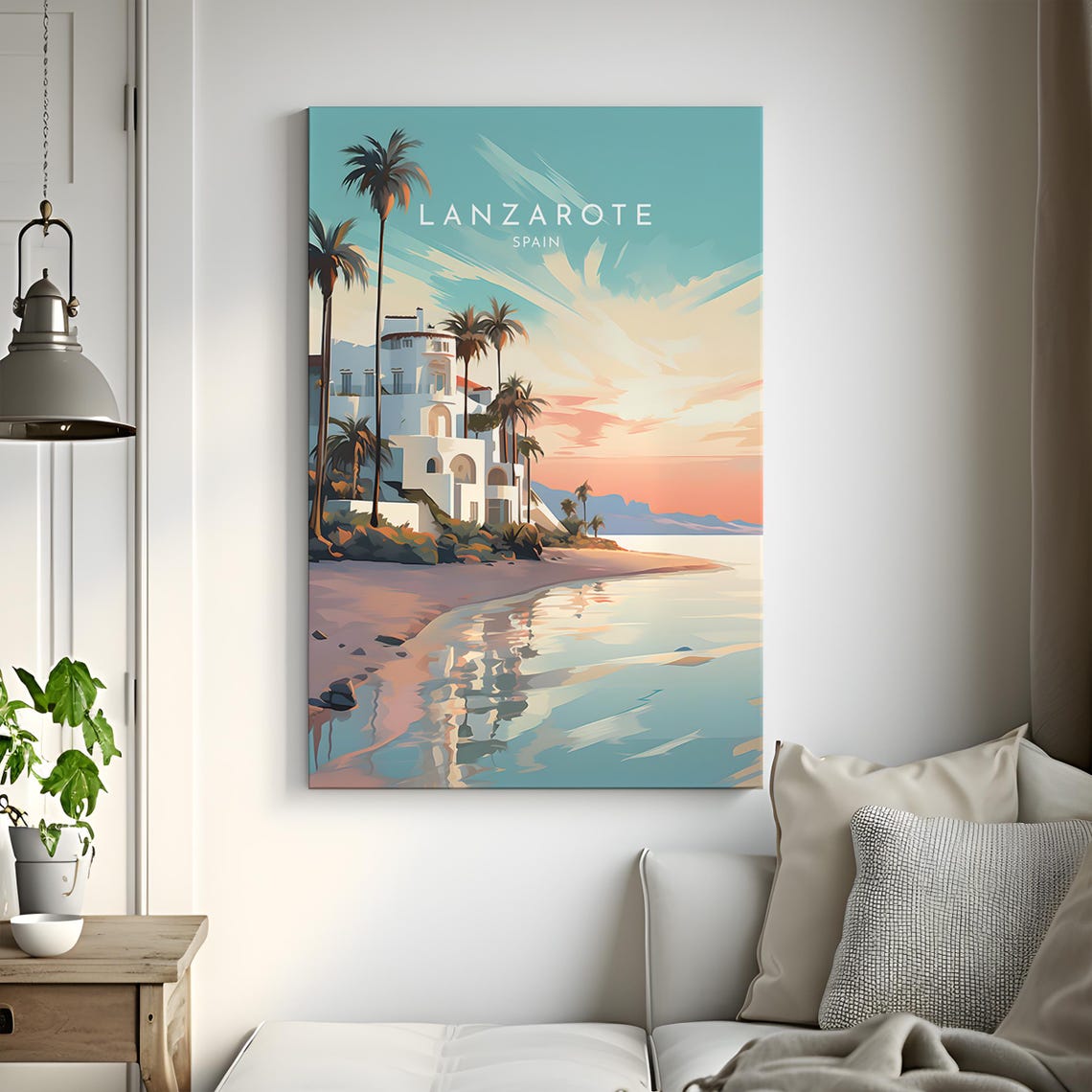 Lanzarote Spain Canarian White Villa Palms Beach Sunset Poster - Image 3