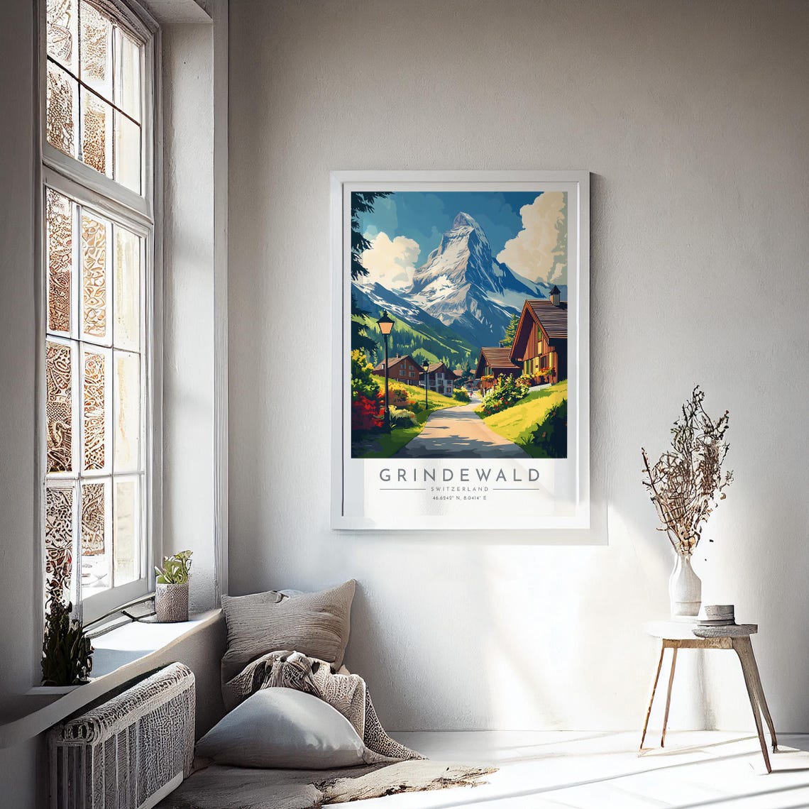 Grindewald Switzerland Alpine Chalets Mountain Village Peak Poster - Image 4