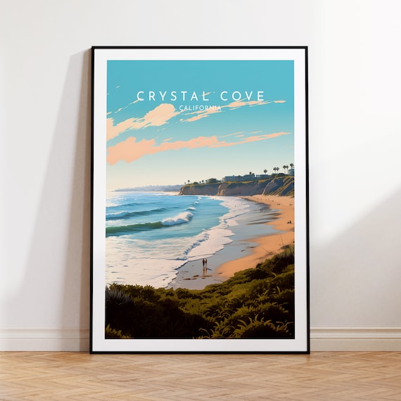 Crystal Cove California Beach Waves Travel Poster with Palms