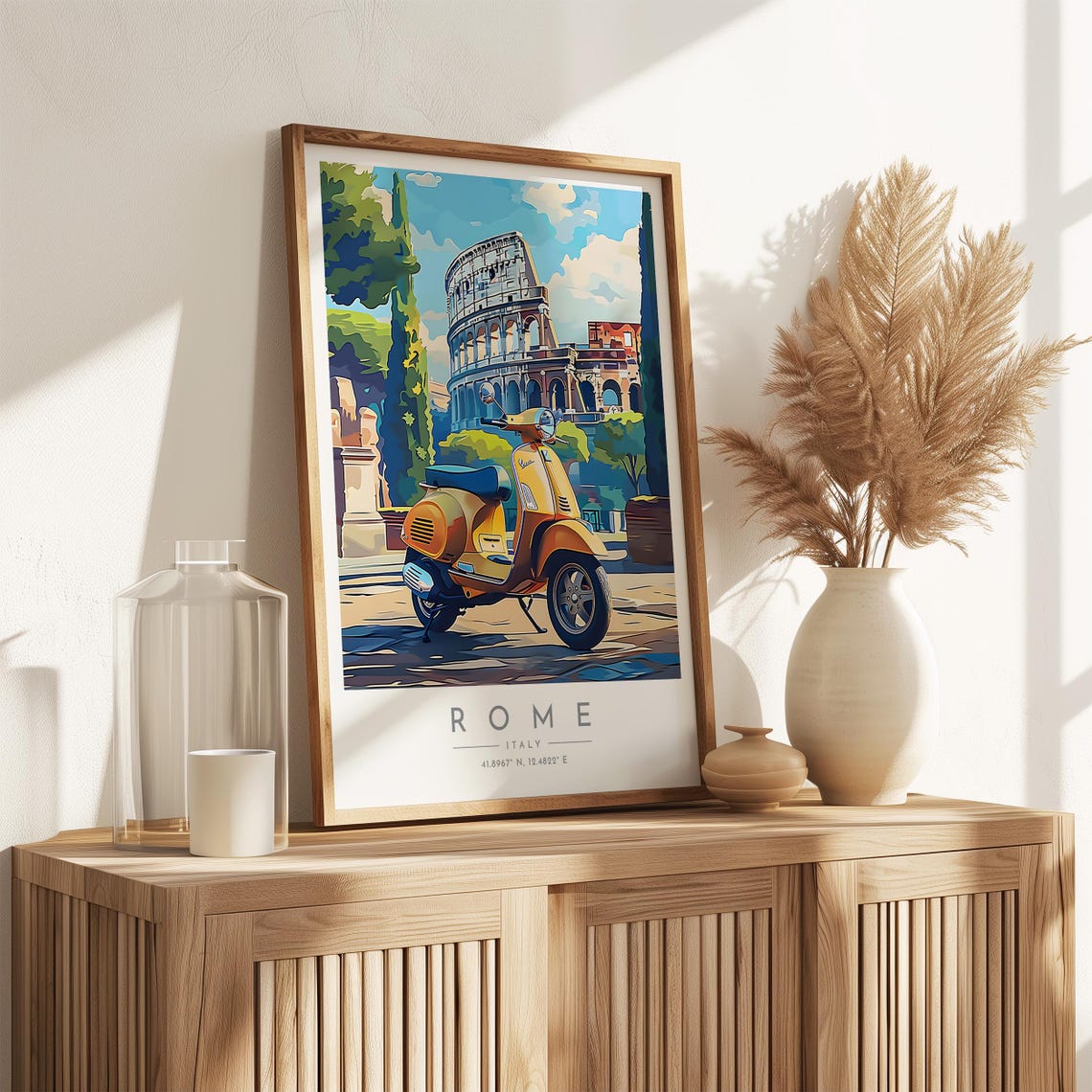 Rome Italy Classic Yellow Vespa Scooter Colosseum Street Poster - Image 3