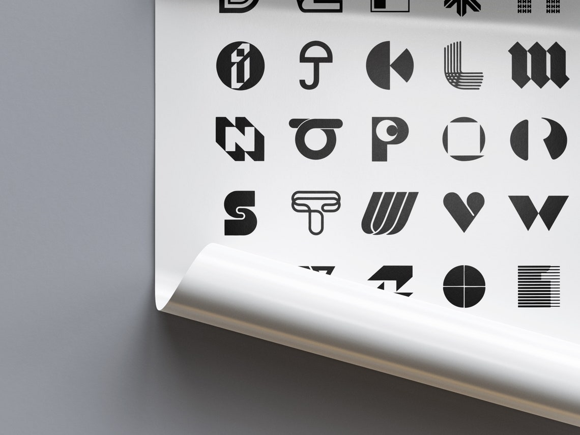 Stylized Alphabet Letterforms Black On White Designer Typeface Poster - Image 4
