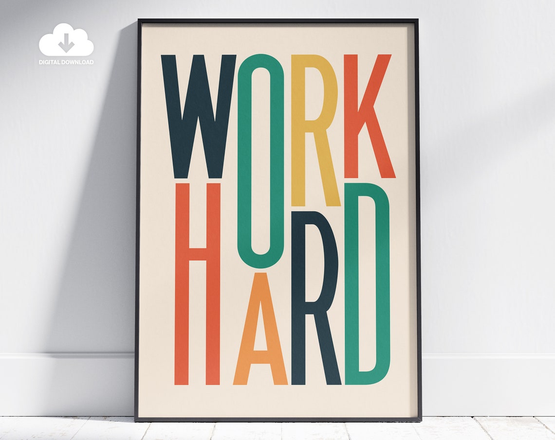 Work Hard Colorful Stacked Letters On Cream Motivational Poster