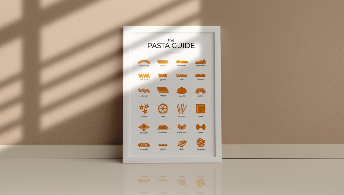 The Pasta Guide Minimalist Orange Pasta Shapes Chart Wall Poster - Image 3