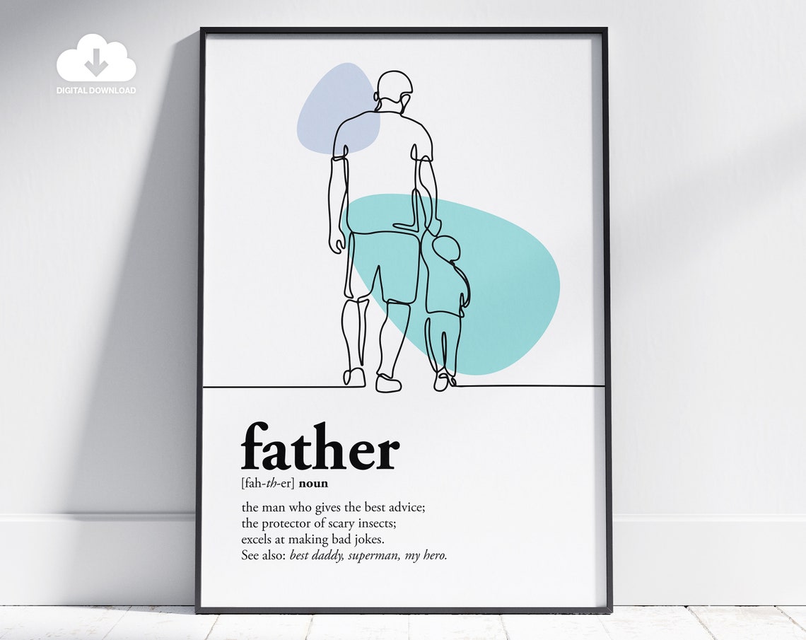 Father Definition Line Art Dad and Child Silhouette Quote Poster