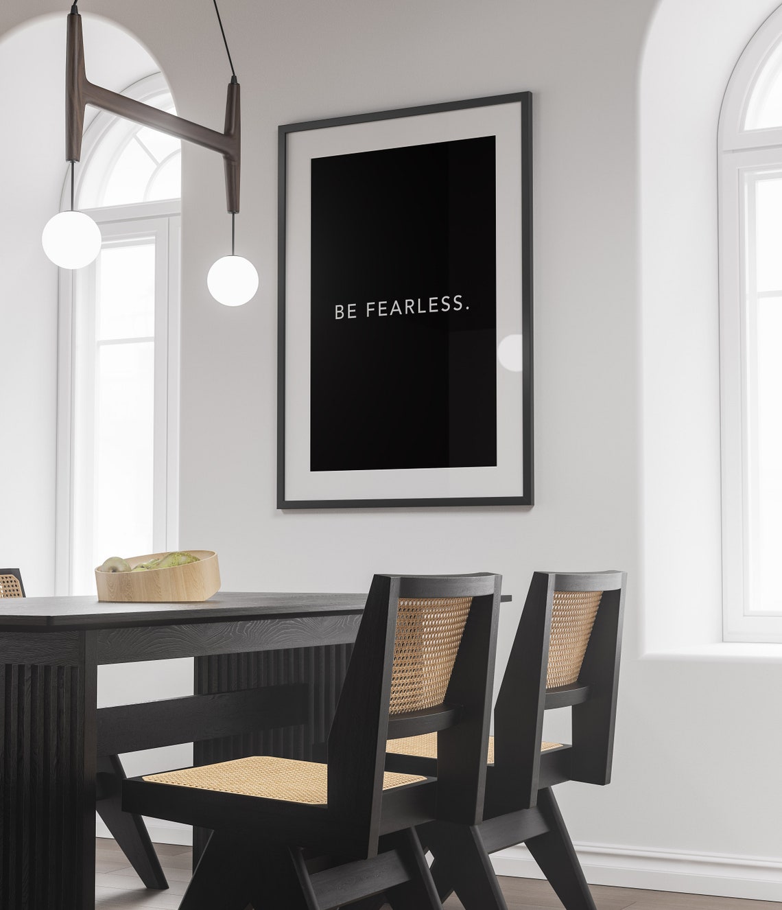 Be Fearless Minimalist White On Black Typography Quote Poster - Image 6