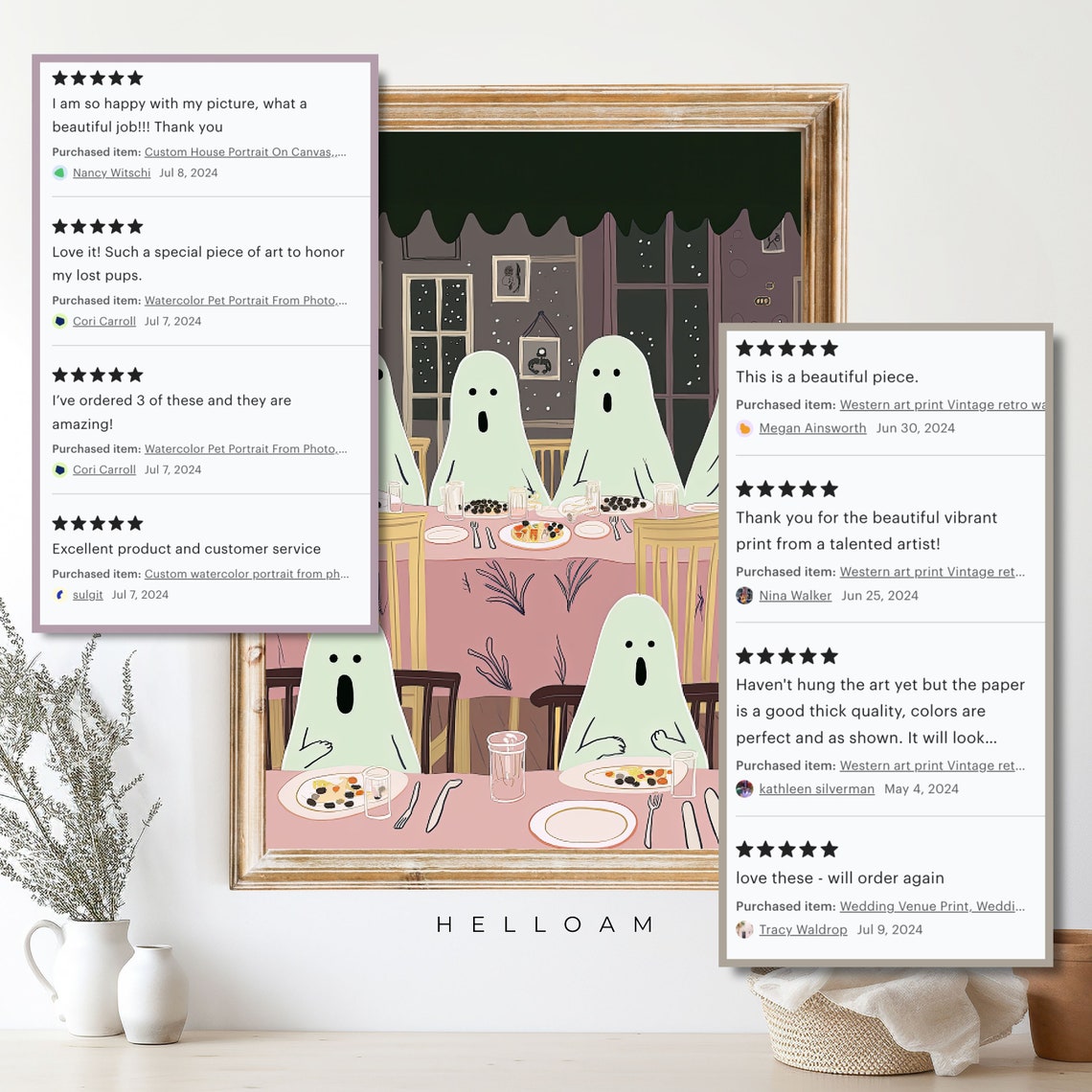 Cute Ghosts Dinner Party Table Spooky Sweet Vintage Halloween Wall Art - Image 4
