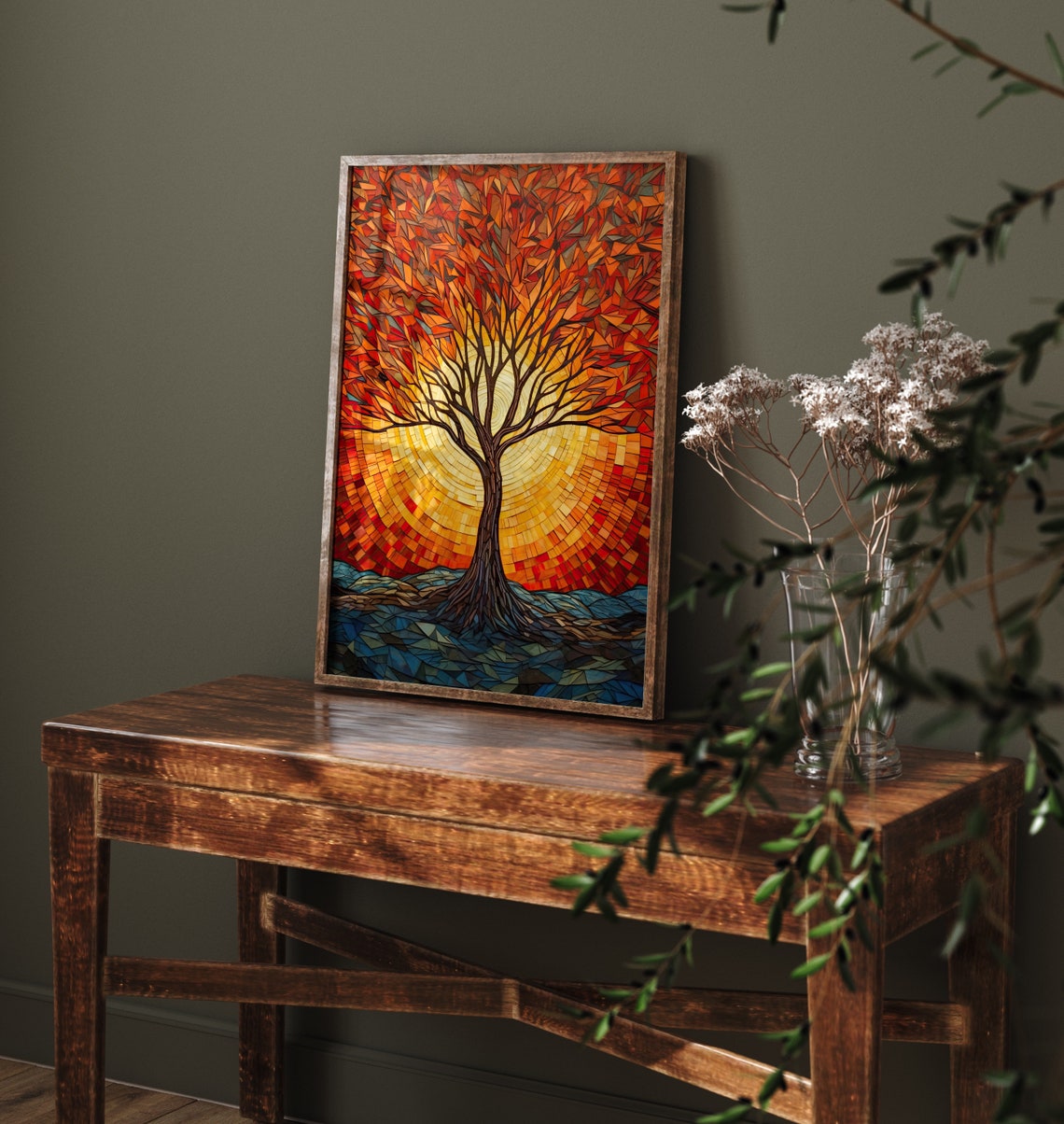 Red Tree of Life Mosaic Sunset Stained Glass Style Art Print - Image 4