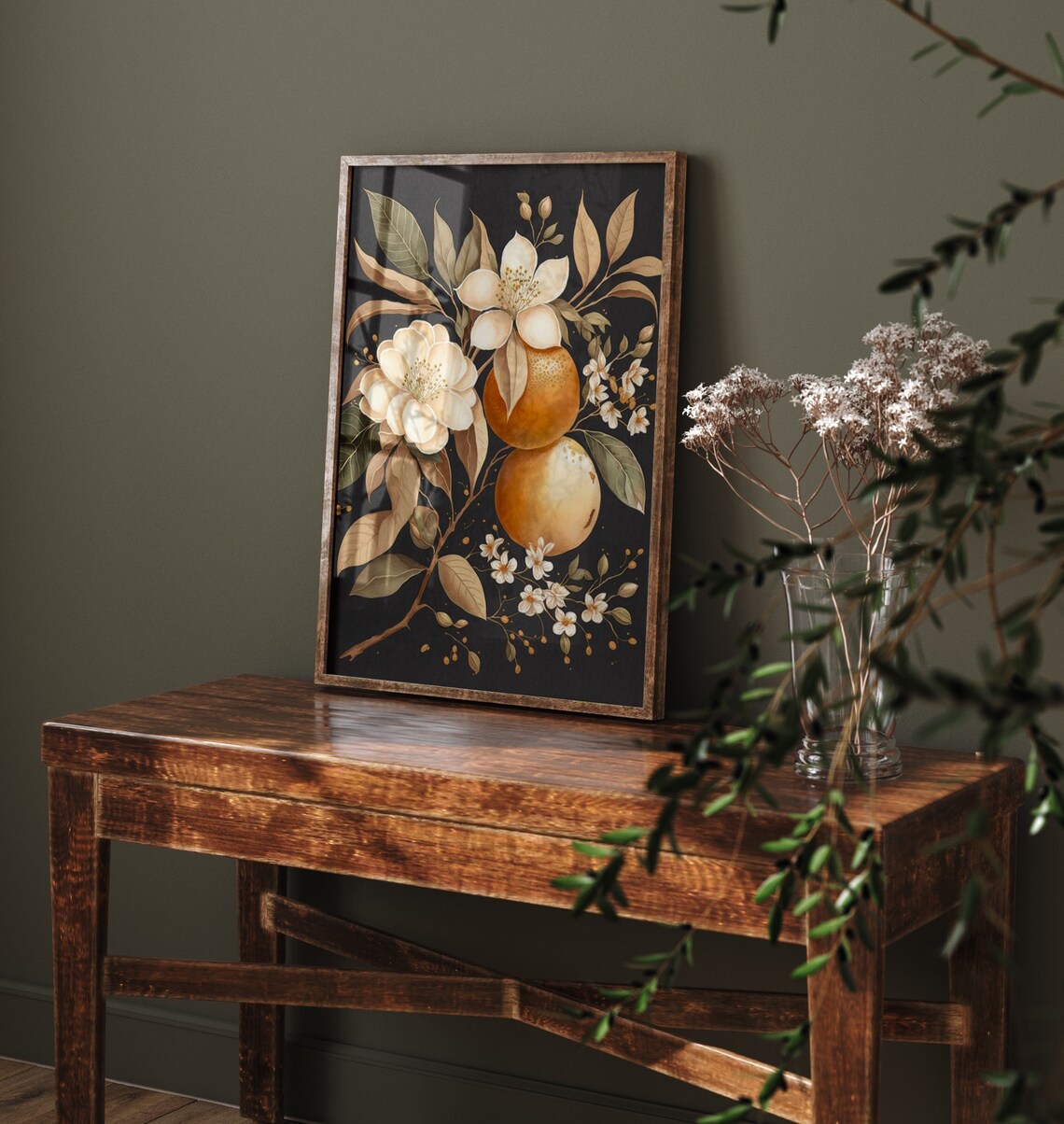 Cream Orange Blossom Botanical on Dark Moody Floral Wall Art - Image 4