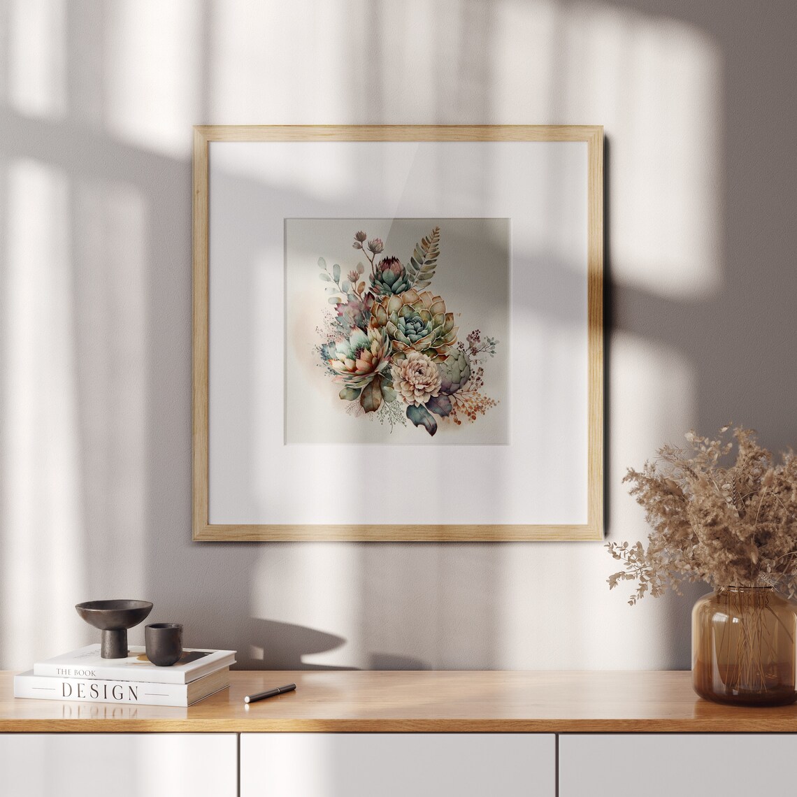 Warm Neutral Succulent Arrangement Watercolor Botanical Art Print - Image 3