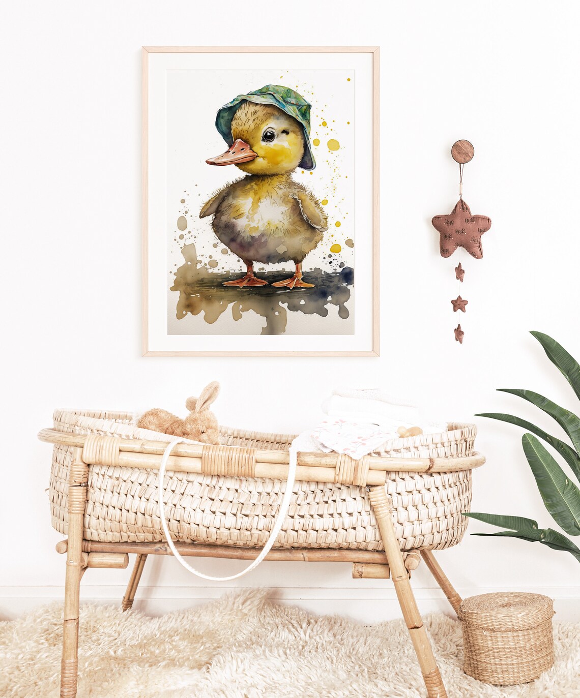 Watercolor Duckling Sunhat Puddle Cute Nursery Animal Art Poster - Image 2