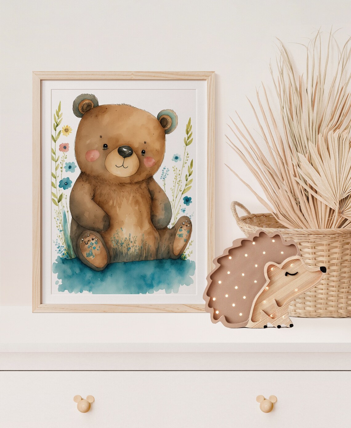Watercolor Baby Bear Wildflowers Cute Nursery Animal Art Poster - Image 4