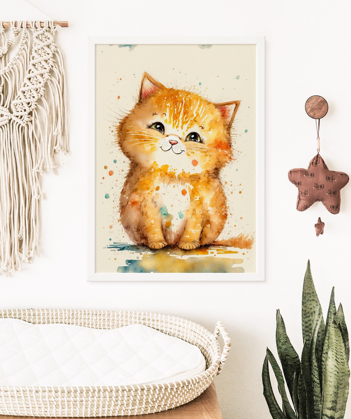 Watercolor Orange Kitten Big Eyes Cute Nursery Cat Art Poster - Image 5