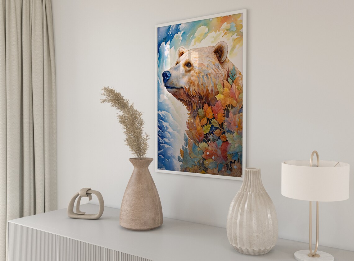 Bear Profile Autumn Leaves Watercolor Woodland Wildlife Art Print - Image 4