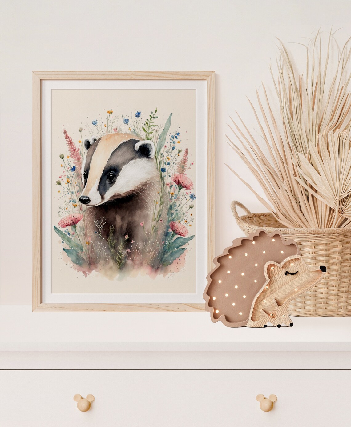 Watercolor Badger Among Wildflowers Nursery Woodland Art Print - Image 5