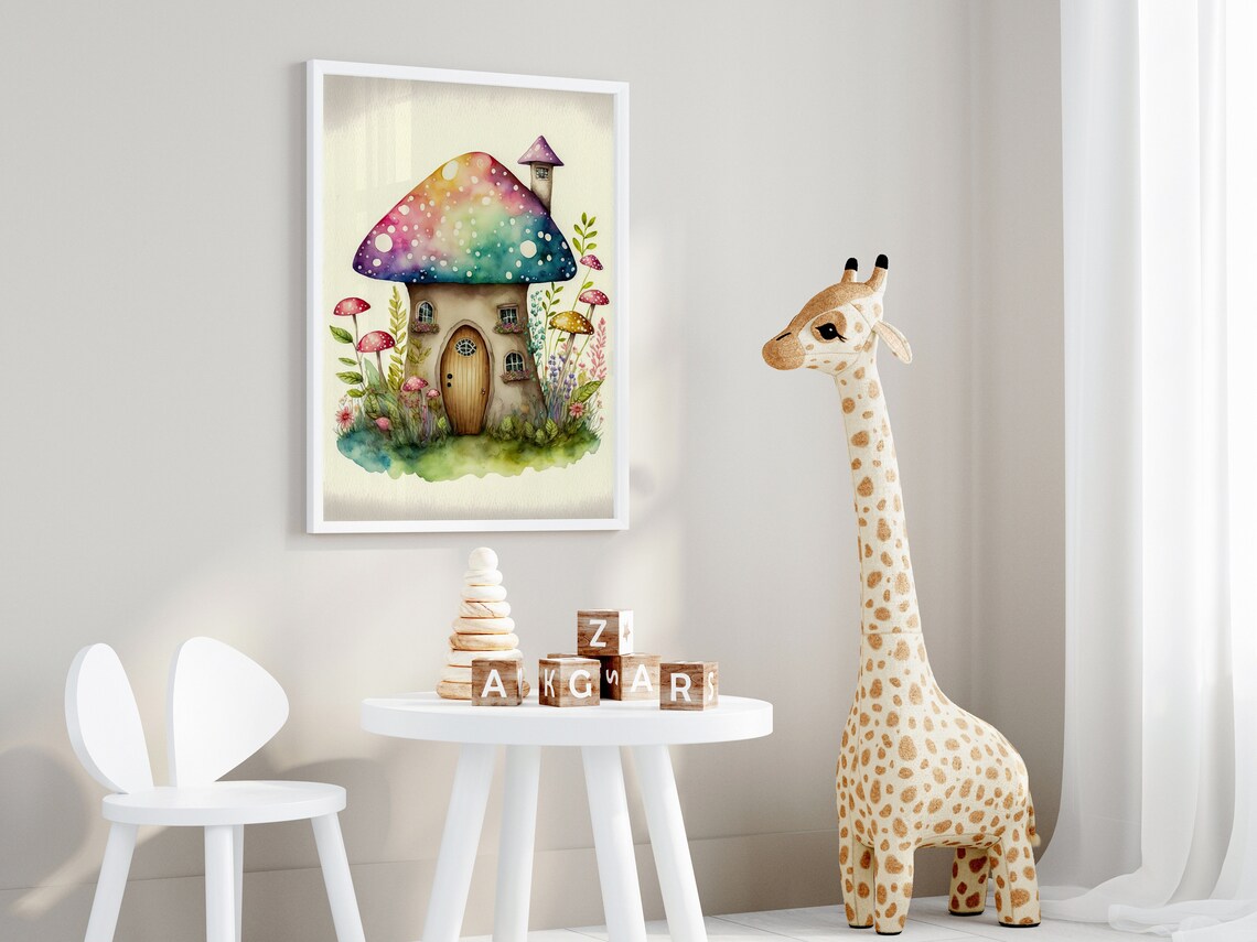 Mushroom Wall Art Print Nursery Babies Room Gift For A New Mum Kids Watercolour Painting Fantasy Colourful Bedroom Poster Gnome House Decor - Image 3