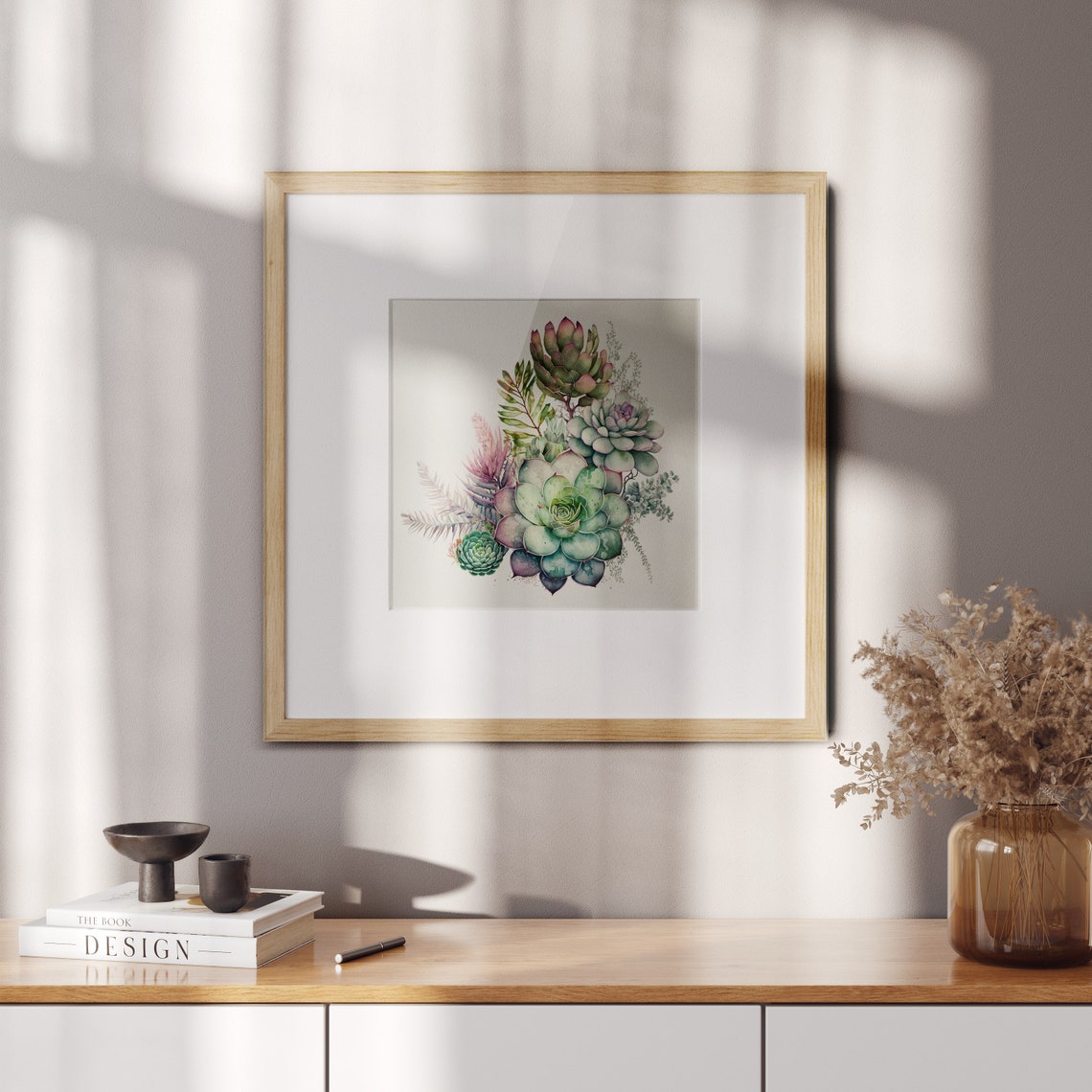 Fresh Green And Pink Watercolor Succulents Botanical Art Poster - Image 3