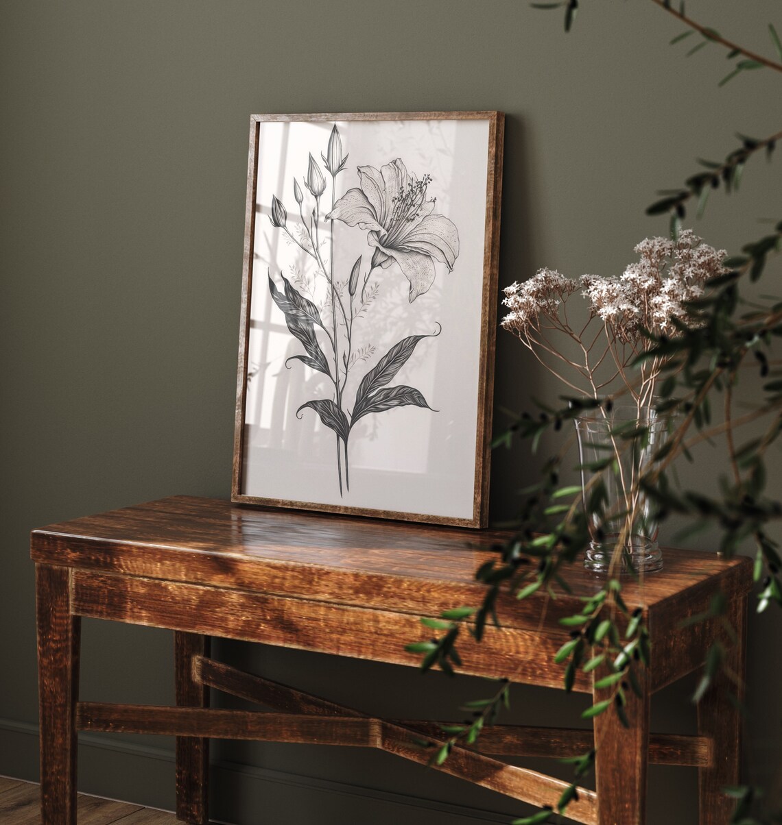 Black and White Lily Line Drawing Minimalist Botanical Art Print - Image 4