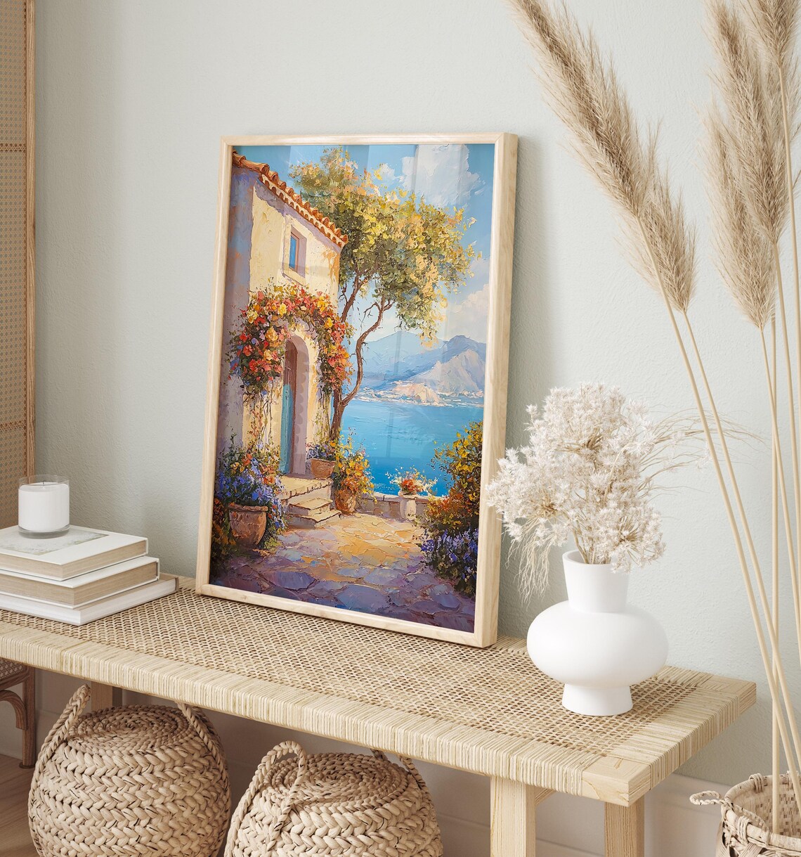 Mediterranean Coastal Cottage Flower Terrace Sea View Poster - Image 4