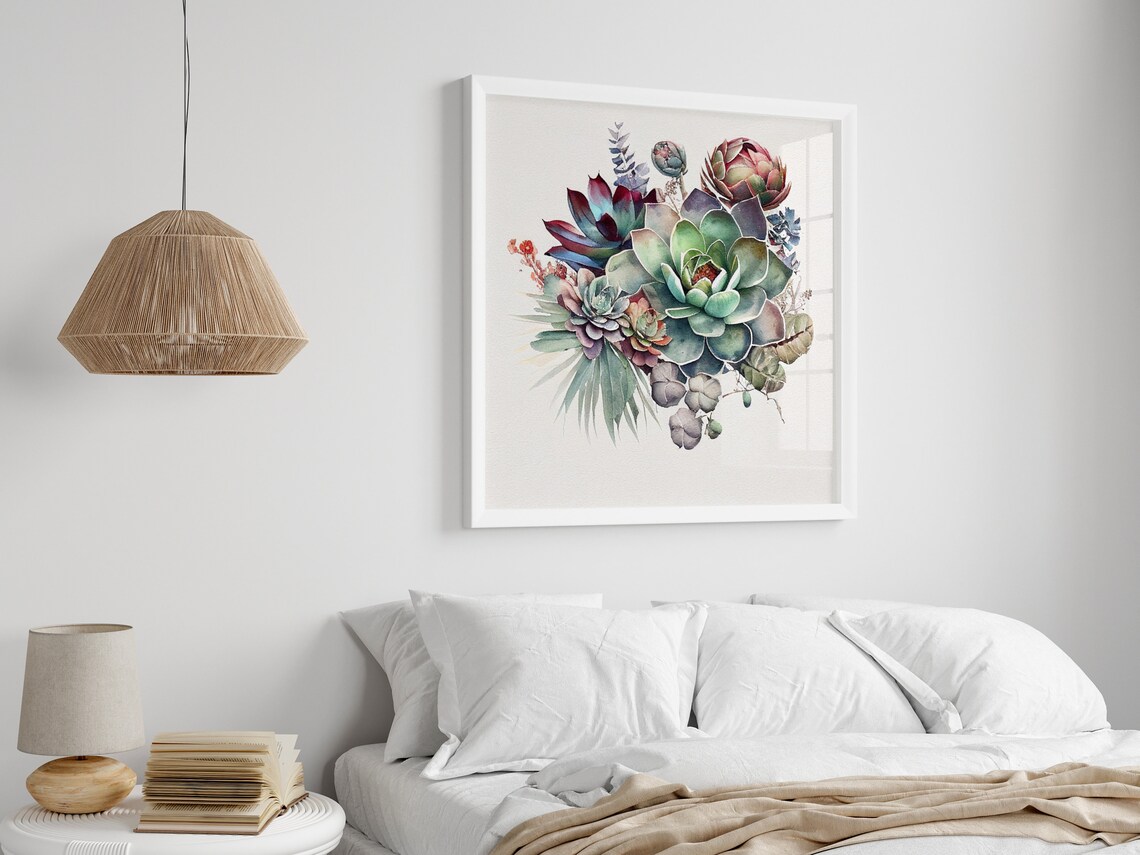 Jewel Tone Succulent Arrangement Dark Watercolor Botanical Art Print - Image 4