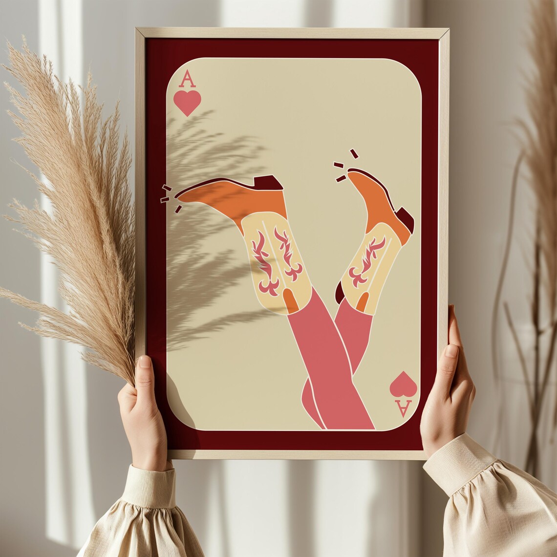 Ace Of Hearts Cowgirl Boots Playing Card Retro Western Wall Art