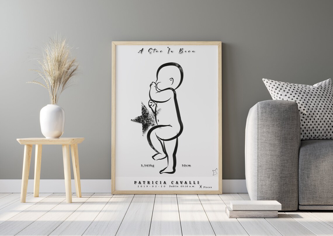 A Star Is Born Personalised Baby Girl Birth Details Pink Star Poster - Image 3